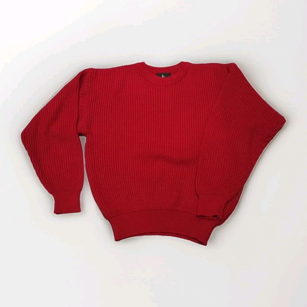 VTG High Sierra Mervyn's Pullover Sweater Size Md Red Heavy Cotton Crewneck EUC